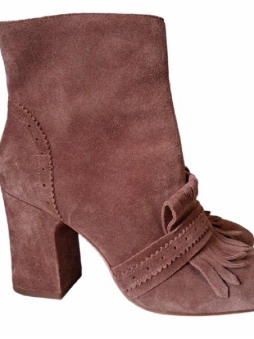 Etienne Aigner Mauve Suede Tassel Block Heel Ankle Boots Anthropology